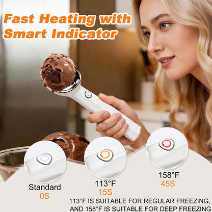 DLUCK Heated Ice Cream Scoop, Rechargeable Electric Ice Cream Scooper, Heats Up to 158°F for Hard Ice Cream, Gelato & Frozen Desserts (WHITE)