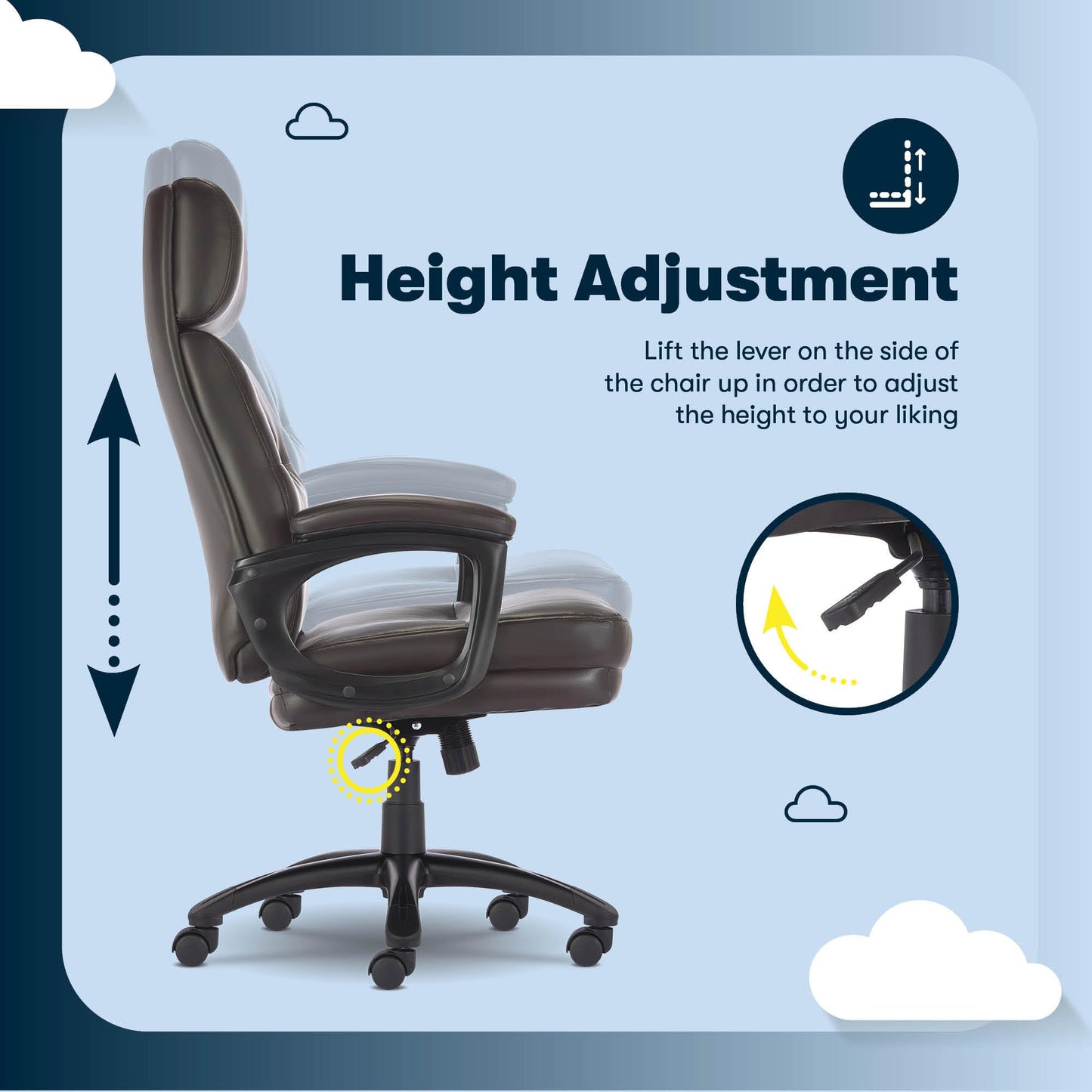 Serta Comfort Executive Big & Tall Office Chair, Ergonomic High-Back Computer DeskChair, Semi Plush Cushion Seat, Soft Padded Armrests, SertaQuality Foam, Metal Swivel Base, Bonded Leather, Black