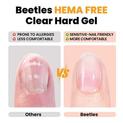Beetles Hema Free Hard Gel for Nails,2.12 oz 9 in 1 Hard Gel for Nail Extension & Strengthening Broken Nail Repair with Flat Brush 100 Pcs Nail Forms UV LED Lamp Cured Salon Nail Technicians Women
