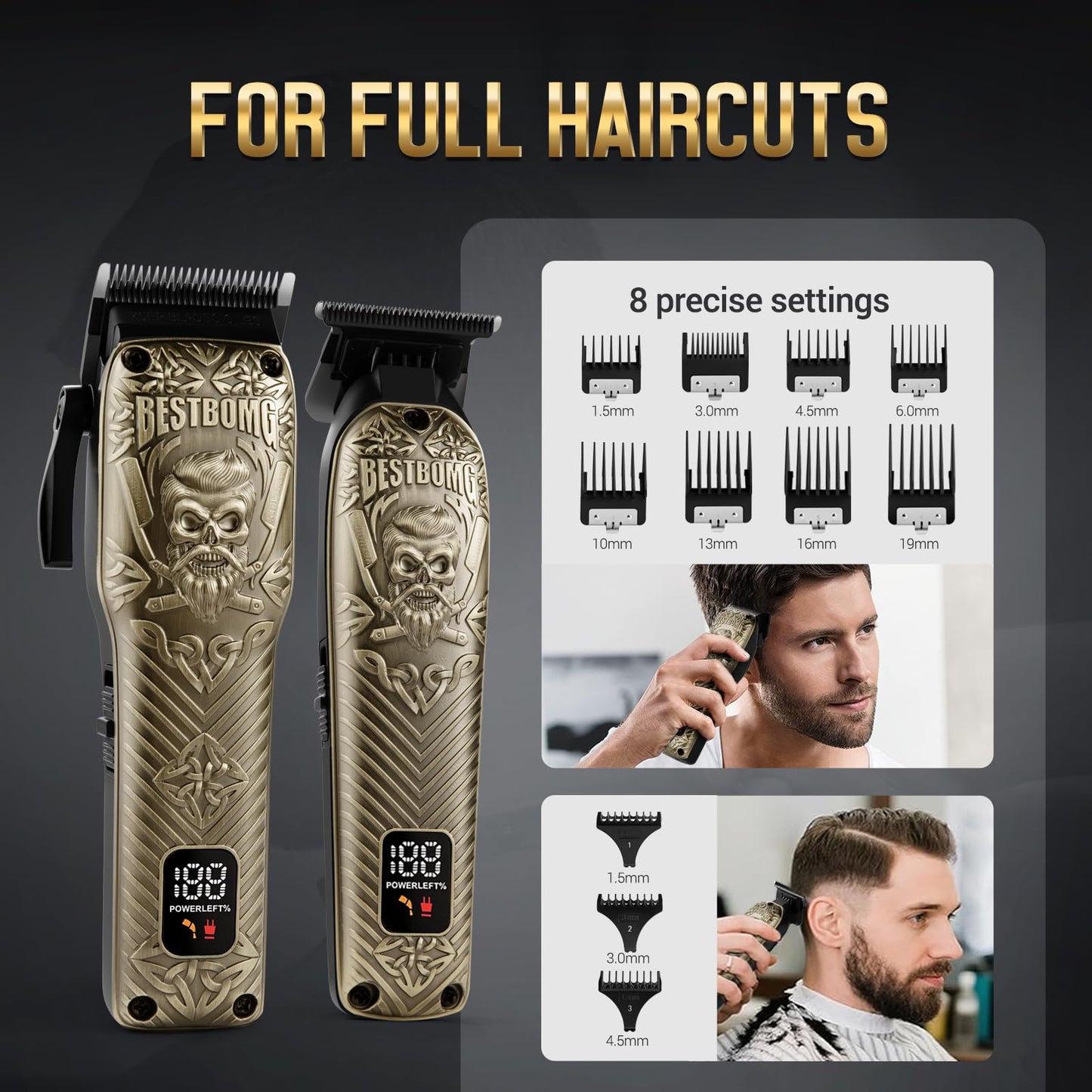 BESTBOMG® Professional Hair Clippers for Men, Professional Barber Clippers and Trimmer Set, Mens Cordless Hair Clipper for Barbers Haircut Kit Fade, BS-808A (Black)
