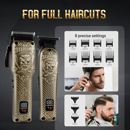 BESTBOMG® Professional Hair Clippers for Men, Professional Barber Clippers and Trimmer Set, Mens Cordless Hair Clipper for Barbers Haircut Kit Fade, BS-808A (Black)