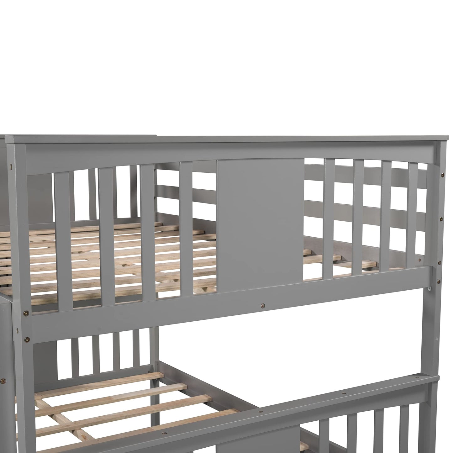 Ball & Cast Full Over Full Bunk Bed with Twin Size Trundle and Ladder,Wood Bunkbed w/Slat Support & Full-Length Guard Rail,Space Saving,Bedframe Furniture for Student Dorms,Studio,Gray