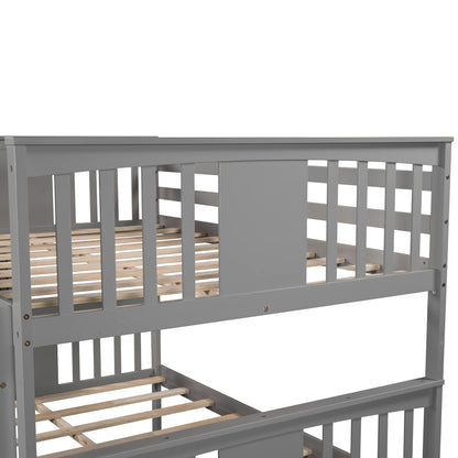 Ball & Cast Full Over Full Bunk Bed with Twin Size Trundle and Ladder,Wood Bunkbed w/Slat Support & Full-Length Guard Rail,Space Saving,Bedframe Furniture for Student Dorms,Studio,Gray
