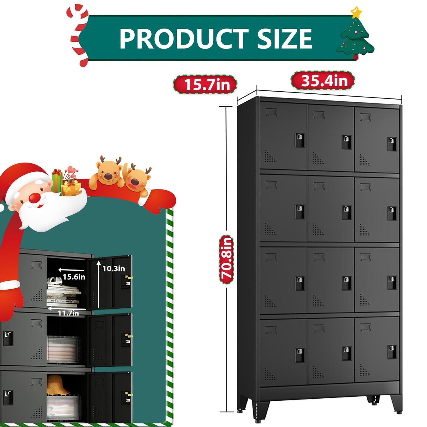 winiowa Metal Locker for Employees, 12 Doors Locker Organizer with Shelves, Black Steel Storage Lockers Cabinet for Garage School Office Gym Bedroom(Black,12 Doors)