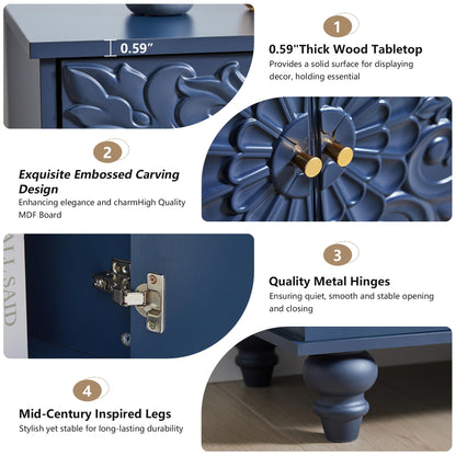 weselon Accent Cabinet Set of 2, Luxury Carving Board Buffet Cabinet with Storage, Storage Sideboard Entryway Table with 2 Doors and Adjustable Shelves (Midnight Blue)