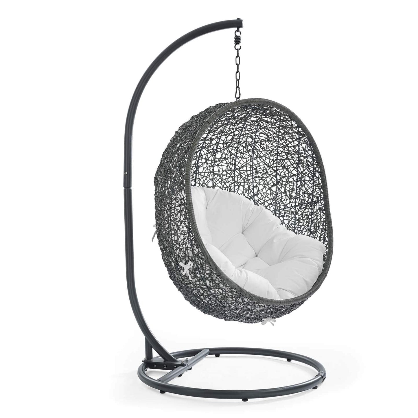 Modway Hide Wicker Rattan Outdoor Patio Porch Lounge Egg Swing Chair Set with Stand in Gray White
