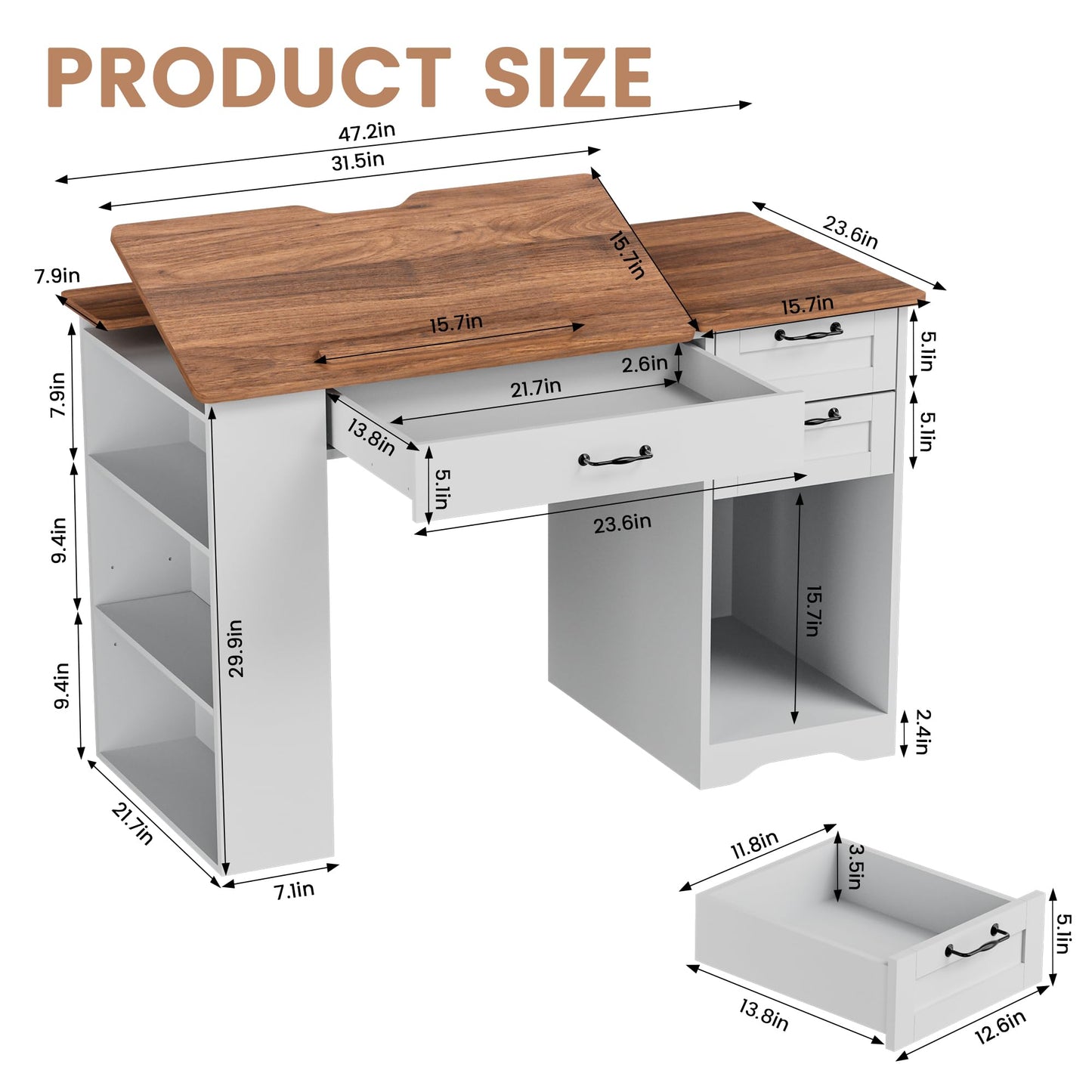 GatherHome Drafting Table with Storage Cabinet & Drawers, Adjustable Drawing Table with Open Shelves, Craft Art Desk for Artists, Painters, Drawing, Crafting, Reading, Writing, Working