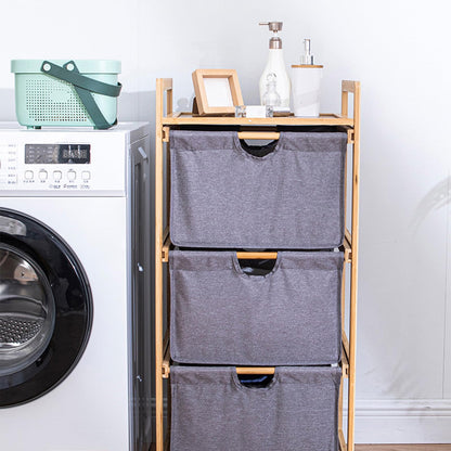 Depisuta Laundry Basket Organizer, 3 Tier Pull Out Hamper Sorter with Top Shelf Fabric Drawers Unit Small Space Freestanding Clothes Towel Storage Cabinet for Bathroom Bedroom (Gray)