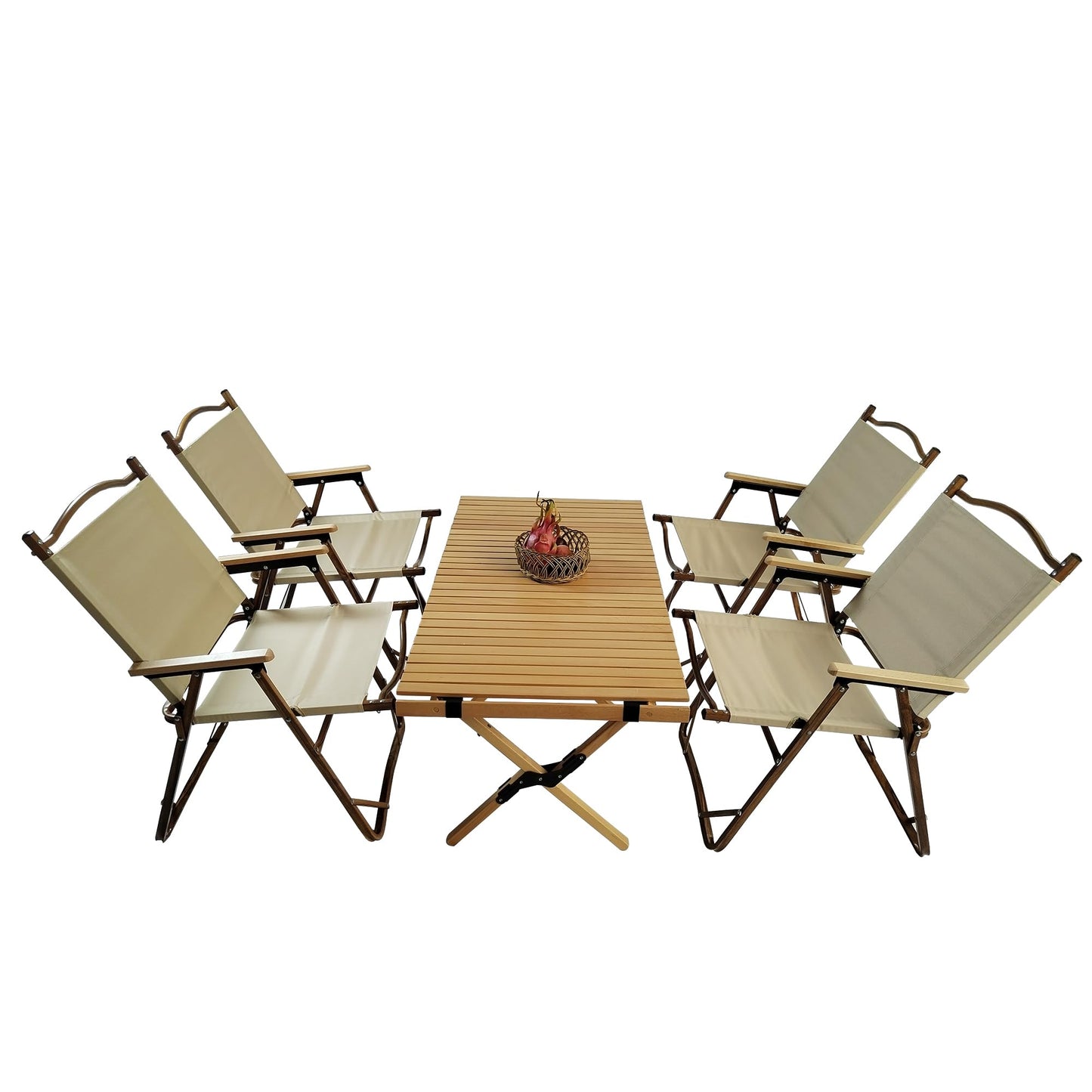 Wooden Folding Dining Set with 4 Chairs, Portable Picnic Table Set for Outdoor Camping and Indoor Kids