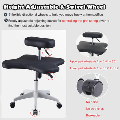 Office Chair Cross Legged Chair，Sitting Kneeling Squatting Chair, Ergonomic Office Chair Kneeling with Upgraded Gas Spring Rod & Castors for Yoga Enthusiasts Meditation Fanatics，Adjustable S