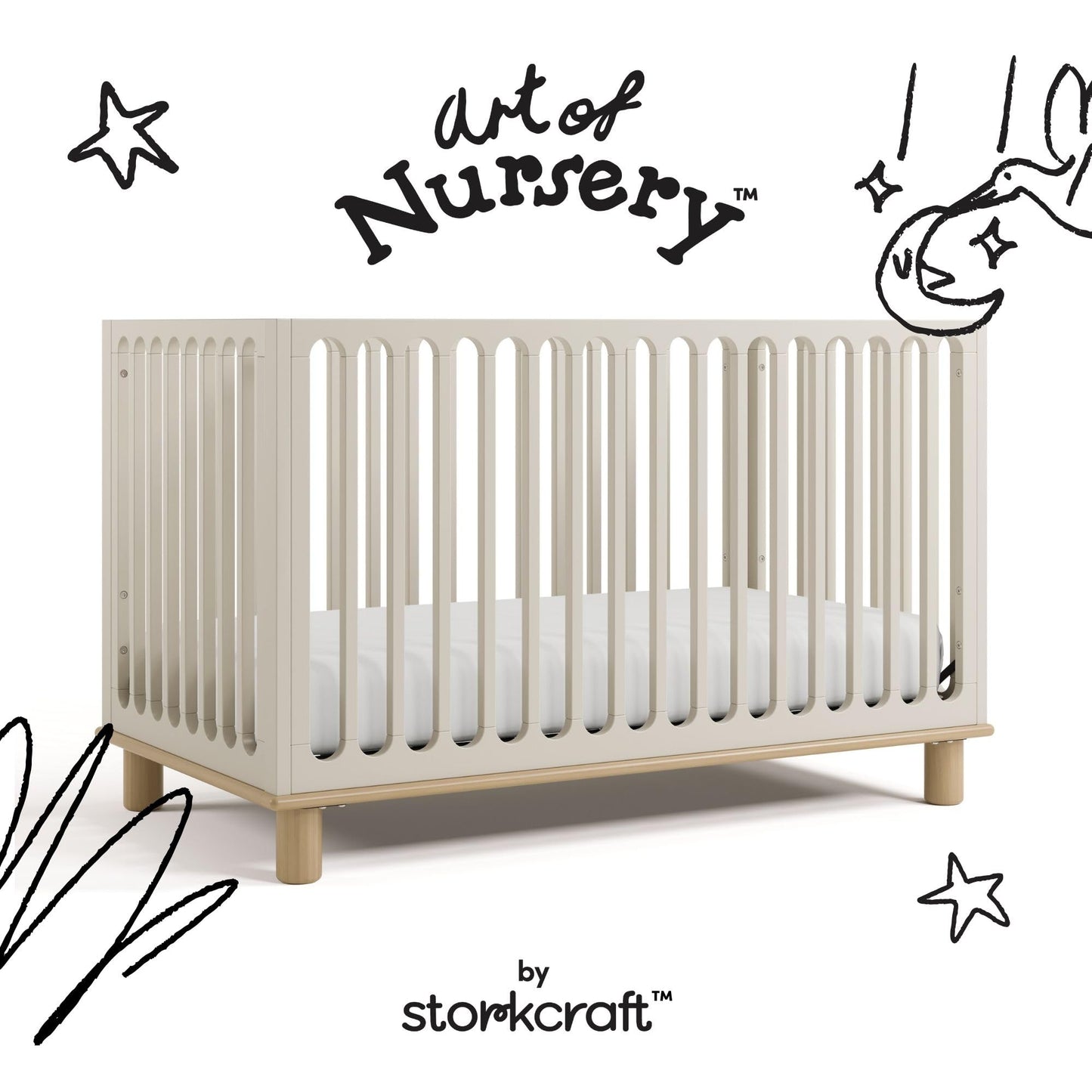 Storkcraft Sicily 3-in-1 Convertible Crib with Toddler Rail Included – GREENGUARD Gold Certified, 100% Solid Wood, Converts to Toddler Bed, Fits Standard Baby Crib Mattress (Frosted Oat and Driftwood)
