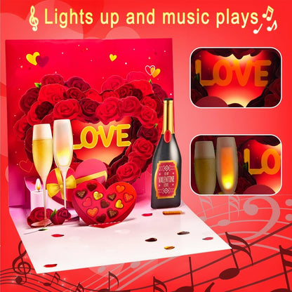 DTESL Valentine's Day Cards, Anniversary Card Pop Up Card,Champagne LED light & Music, Valentine card for women and men, music playing Valentine- accompaniment, impresses lovers