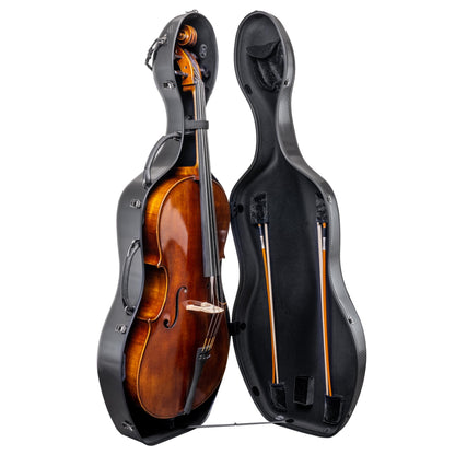 MI&VI CP-7006WB Pure Poly Carbon Fiber Cello Case 4/4 Hard Shell 11.5lb (Full Size) with Wheels | Carry Straps | Rigid Protection | Tough Shell (Black + Bag)