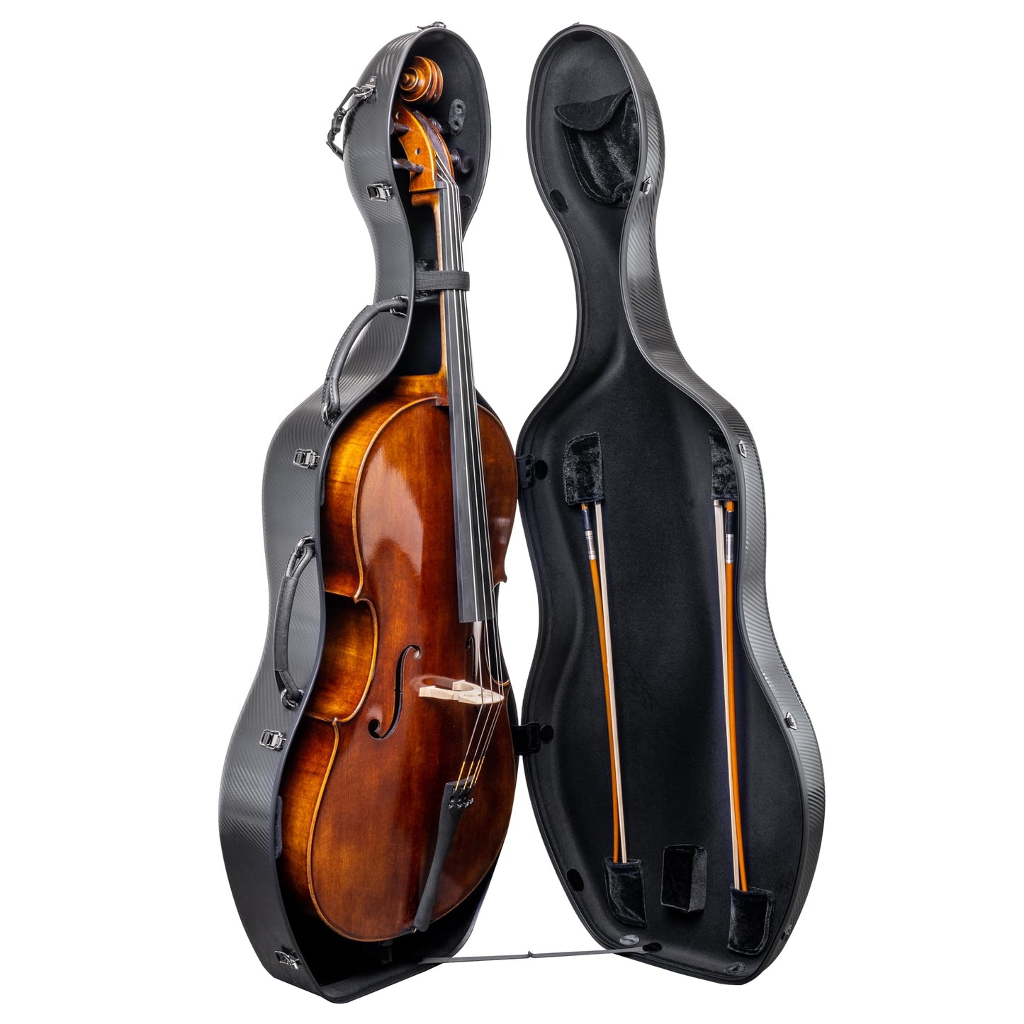 MI&VI CP-7006 Pure Poly Carbon Fiber Cello Case 4/4 Hard Shell 11lb (Full Size) with Wheels | Carry Straps | Rigid Protection | Tough Shell (Black)
