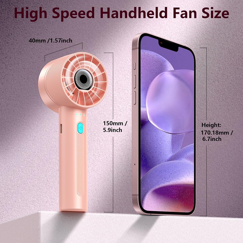 Portable Handheld Fan Rechargeable: Mini Personal Fan with 4 Speeds, USB 2600mAh Battery for Kids, Travel, Office