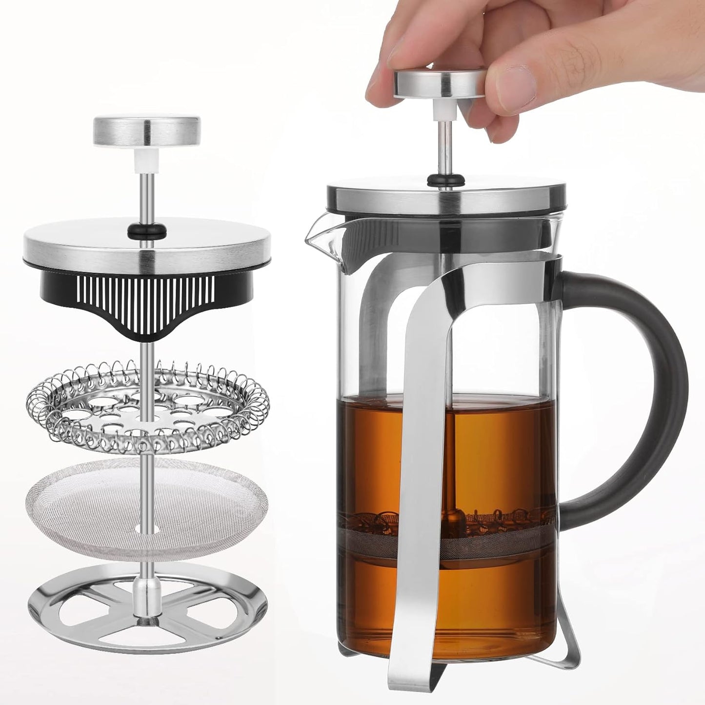 French Press Coffee and Tea Maker, 12 Ounce, Classic 304 Stainless Steel, Heat Resistant Borosilicate Coffee Pot
