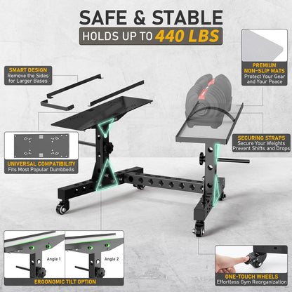 Eisenlink Adjustable Dumbbell Rack & Weight Rack, Holds 440 lbs, Space Saving Design for Home Gym Organization (Low Rack)