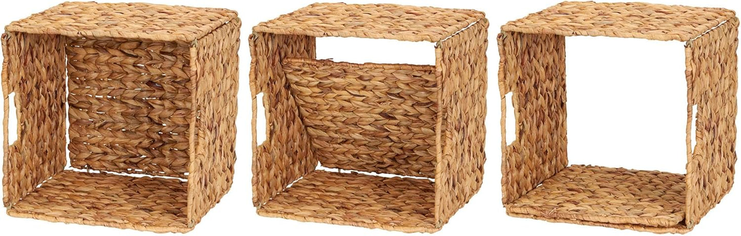 Household Essentials Foldable Wicker Storage Bin, Water Hyacinth, Sturdy Steel Frame, Handwoven and Decorative, Durable