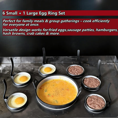 GAGAQI Nonstick Silicone Egg & Omelet Ring Kit,4" Egg Rings & 8" Omelet Ring, Egg Rings for Frying Eggs, Pancakes, Patties and English Muffins, 7 Piece Set (BLACK)