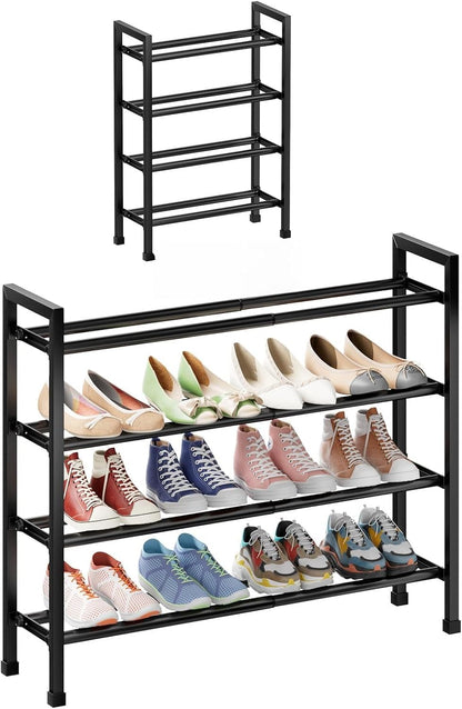 4-Tier Rack,17"-33" Closet,Metal Abiglifty Expandable Shoe Adjustable Shoe Rack for Shoes Shelves for Front Door