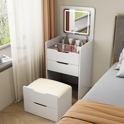 KEIKI Vanity Desk with Plip Top Mirror, 3 in 1 Make Up Vanity Set with 3 Drawers, Dressing Table with Stool for Bedroom, White