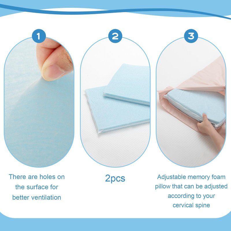 Beeveer 2 Pcs Adjustable Memory Foam Pillow, Thin Height 1.2'' Soft Insert Slim Flat Pillow for Neck Support Neck Pain Relief for Back, Side, Stomach Sleeper (23.6'' x 14.2''x 1.2'', Blue)