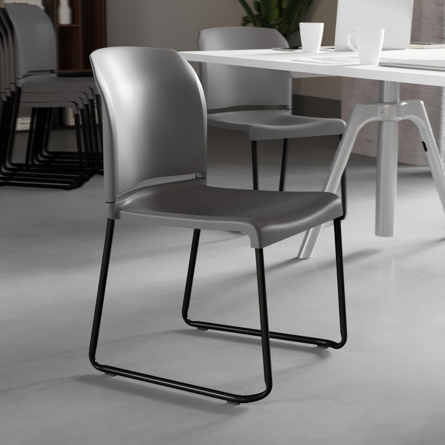 Flash Furniture Hercules Series Contoured Stacking Chairs for Waiting Rooms and Offices, Ergonomic Lobby Chairs with Curved Back, Set of 5, Gray