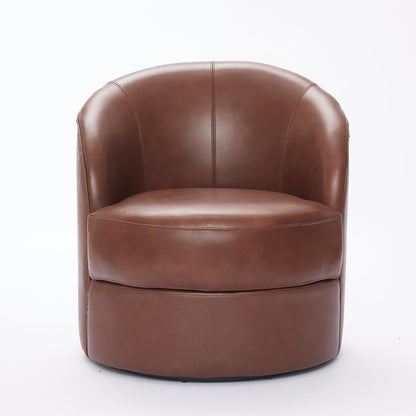 GDFStudio Hayezf Top-Grain Leather Swivel Chair, 360° Swivel Accent Chair with Chesterfield Studs, Mid-Century Modern Lounge Seating for Living Room & Office, No Assembly Required, Brown