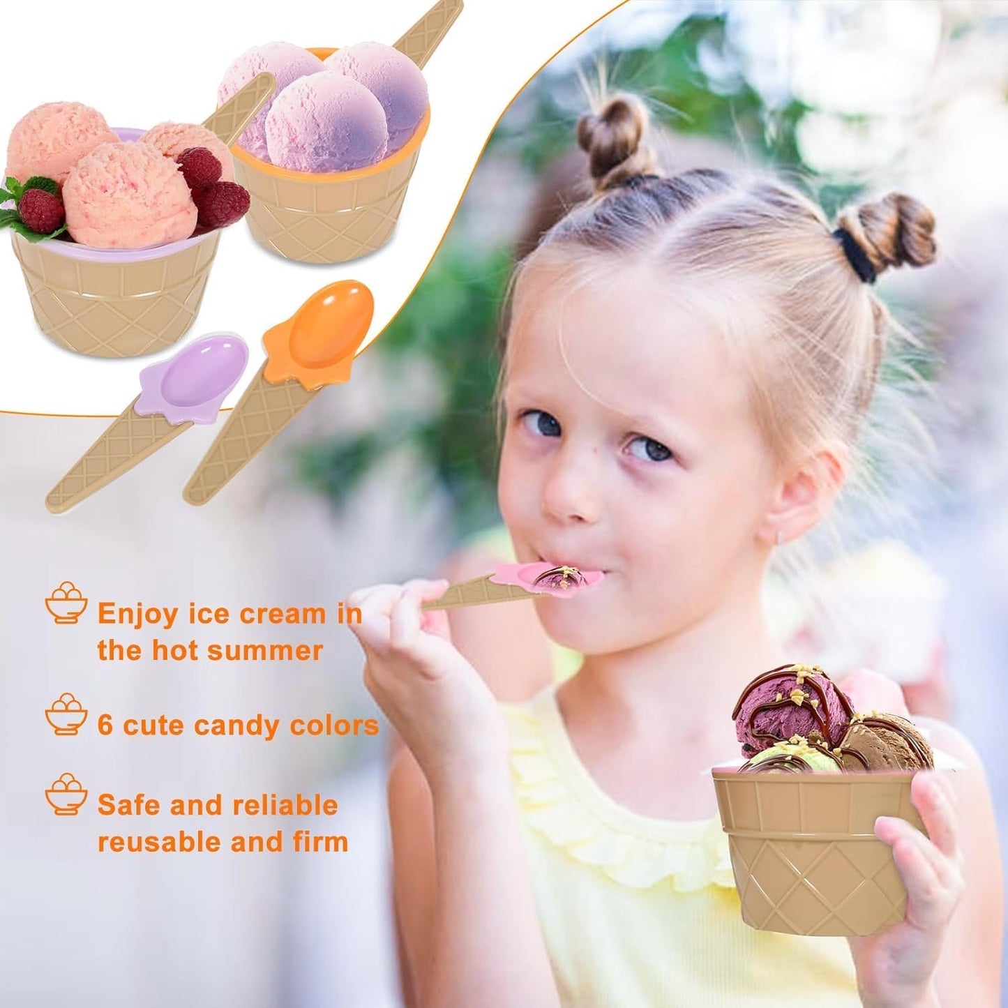 Hbaushun 6 Pack Set Frozen Summer Plastic Ice Cream Bowls with Spoons,Reusable Plastic ice Cream Cups,Cartoon Candy