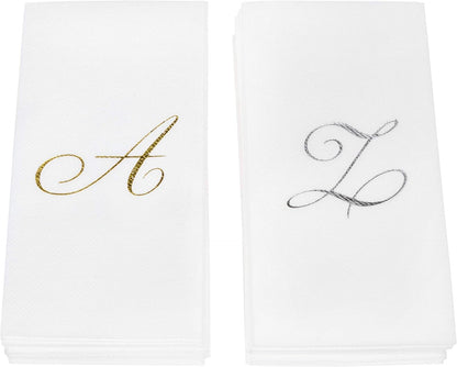 15.5 12 50 Count AH AMERICAN HOMESTEAD Disposable Napkins - Silver Monogram Guest Towel Napkins, Quilted Cloth-Like