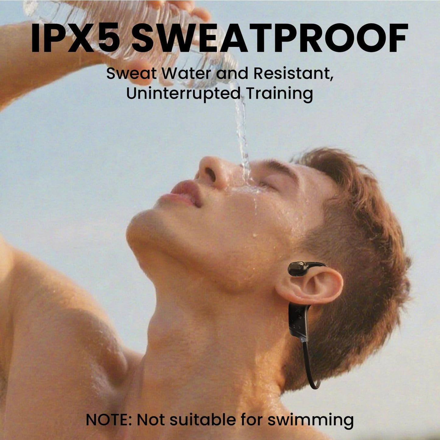 Open-Ear Bluetooth Bone Conduction Sport Headphones Sweat Resistant Wireless Earphones Open Ear Earbuds Wireless Bluetooth Headset with Mic for Fitness Workouts Running,Built-in Mic,with Hair Band