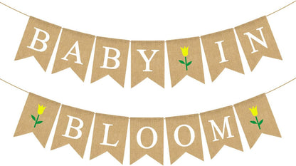 Jute Burlap Baby In Bloom Banner with Flower Spring Theme for Boy Girl Baby Shower Garland Decoration