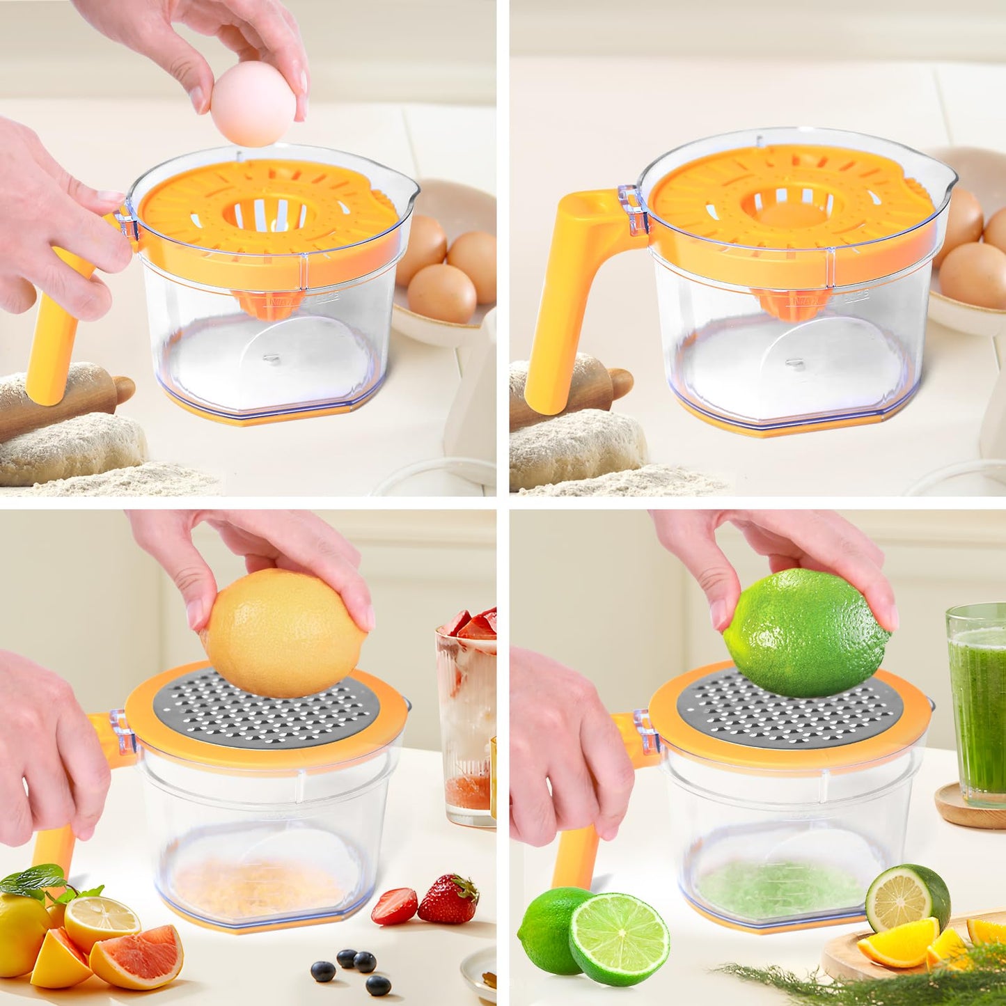 Lemon Squeezer 4-in-1 Lemon Hand Juicer - ChefVille Manual Orange Juicer Multifunctional Lemons Lime Squeezer, Citrus Juicers Press Fruit with Detachable Comfortable Handle, 16.9oz Capacity (ORANGE)