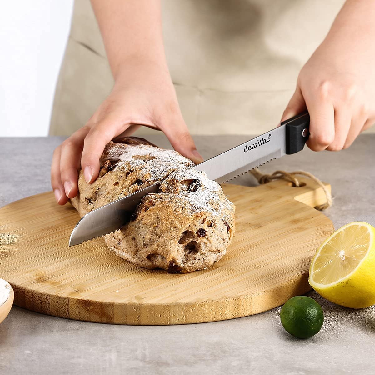 10 Inch Serrated-Bread Knife, Black Full-Tang Stainless Sharp Wavy Edge for Slicing Bread