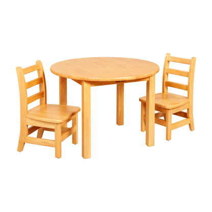 ECR4Kids 30in D Round Hardwood Table with 20in Legs and Two 10in Chairs, Kids Furniture, Honey, 3-Piece
