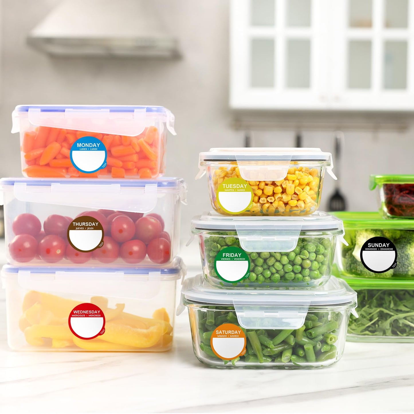 Sayglossy 7000 Pcs Day of Week Label Food Label Monday Through Sunday Management Inventory Sticker Removable Weekly Self Adhesive Date Dot Sticker for Restaurant Kitchen Container (Round)