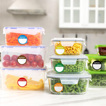 Sayglossy 7000 Pcs Day of Week Label Food Label Monday Through Sunday Management Inventory Sticker Removable Weekly Self Adhesive Date Dot Sticker for Restaurant Kitchen Container (Round)