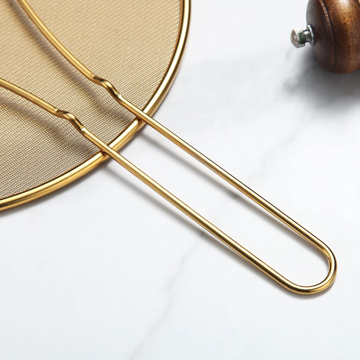 Evanda 12" Gold Splatter Screen for Cooking, Stainless Steel Fine Mesh for Frying Pan, Grease Guard for Pan to Stop Hot Oil Splatter, Protect the Skin From Burns, Safe Cooking Lid