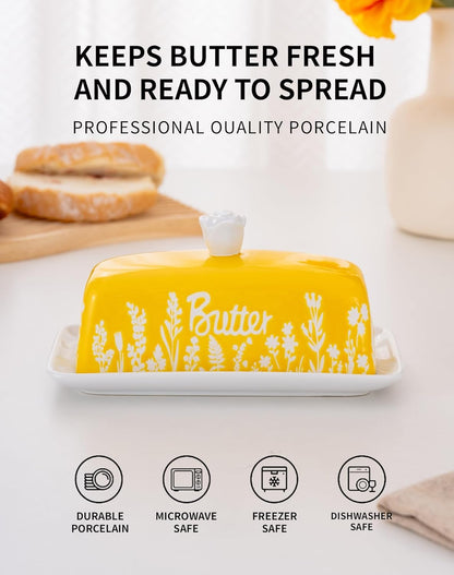 Countertop TEATALK Ceramic Butter Dish, Ideal for Use, Holds Standard Butter Sticks, Yellow