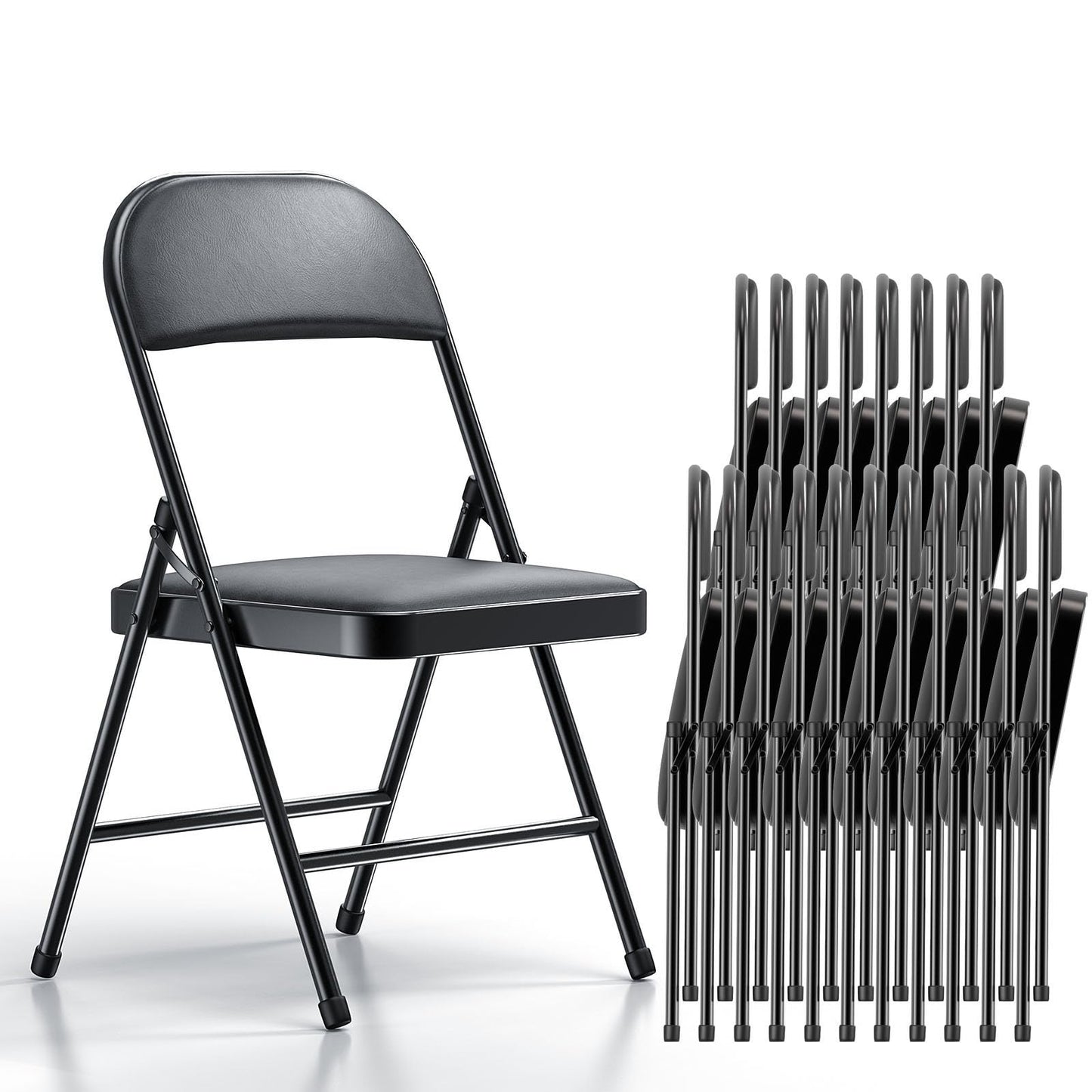 Nazhura 4 Pack Folding Chairs with Padded Vinyl Cushion Chairs with Comfortable Cushion and Durable Steel Frame for Home and Office, for Indoor and Outdoor Events (Black Vinyl Padding 20 Pack)