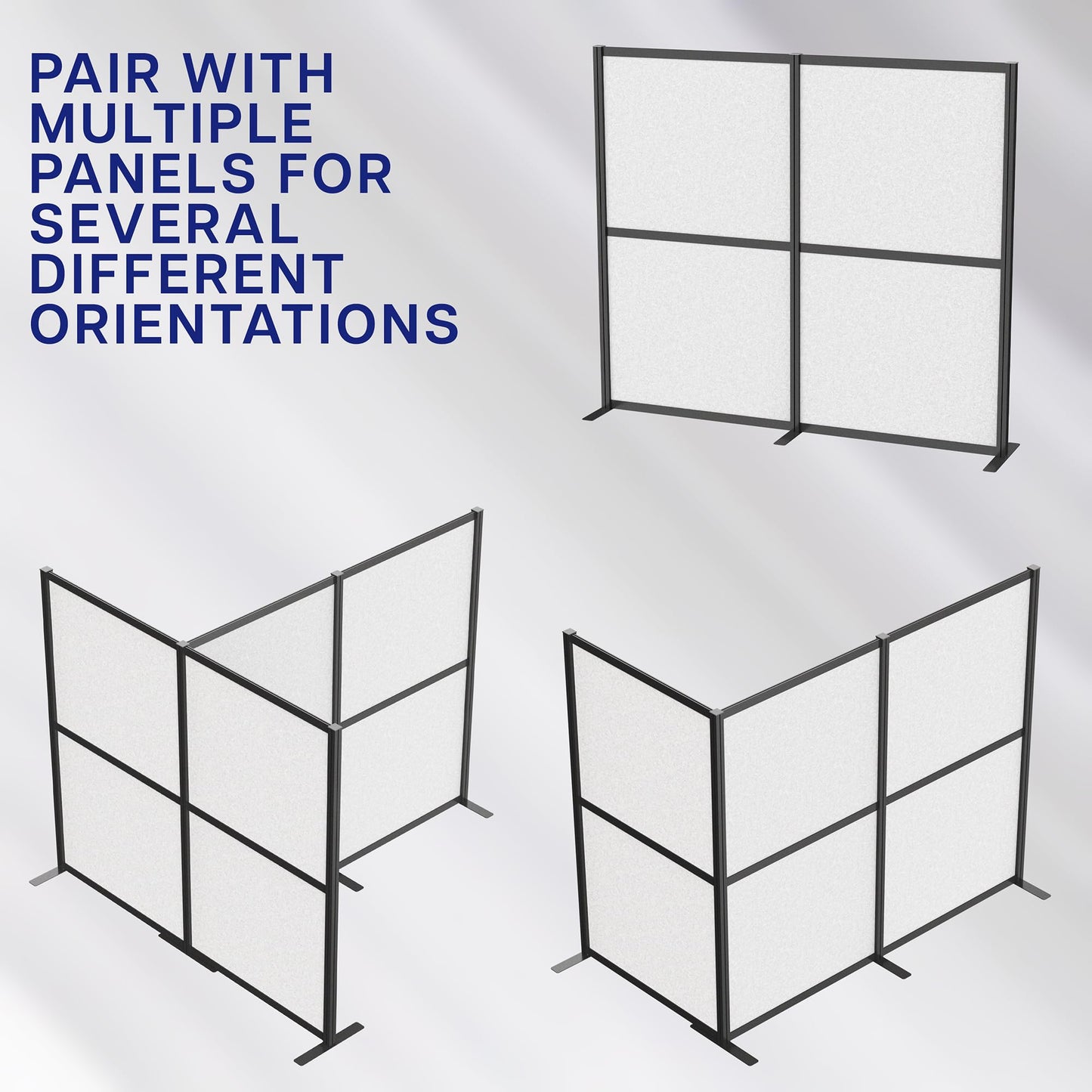 VIVO Modular Wall System, 2 PET Panels, Modern Professional Office Cubicle Dividers, Freestanding Privacy-Screen, 66 inches High, Light Gray, Black Frame, PP-MWS63B
