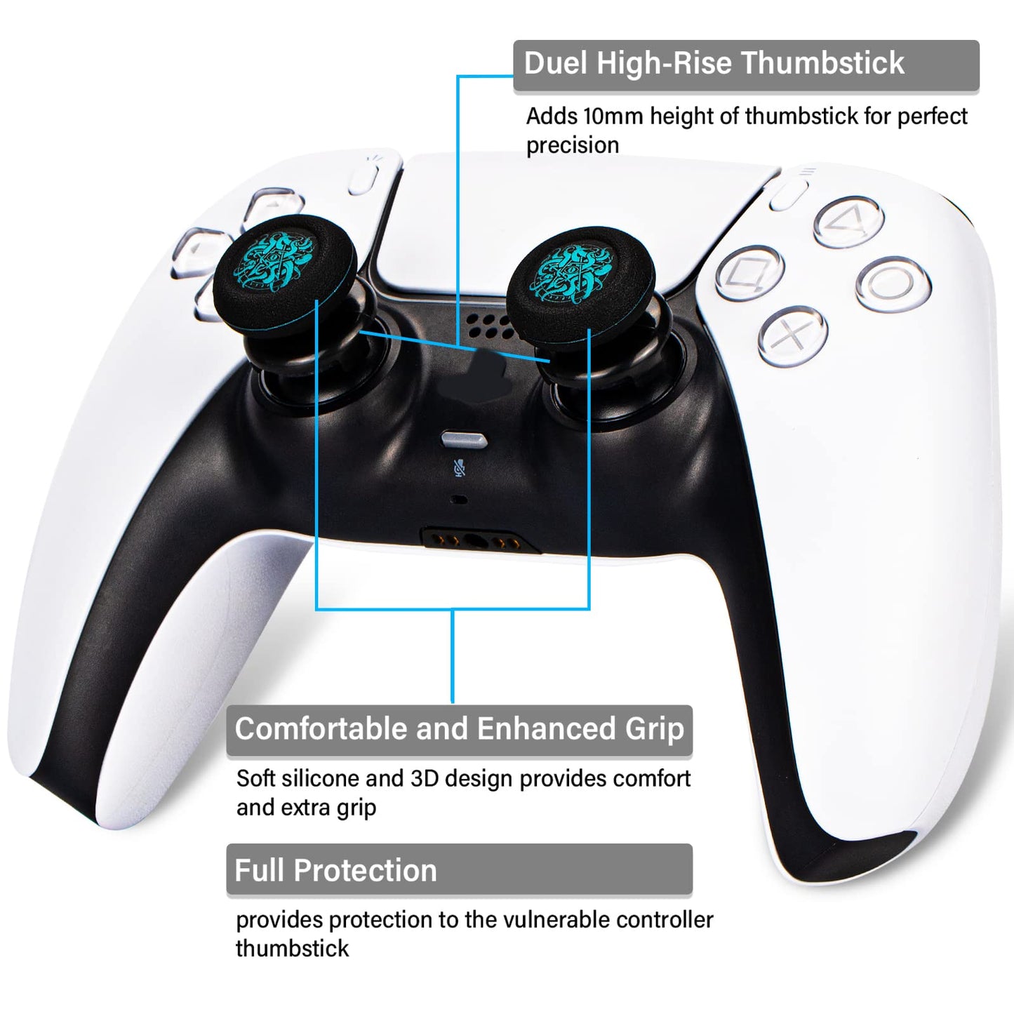 Playrealm FPS Thumbstick Extender & Printing Rubber Silicone Grip Cover 2 Sets for PS5 Dualsenese & PS4 Controller (Deep Sea Demon Tentacle)