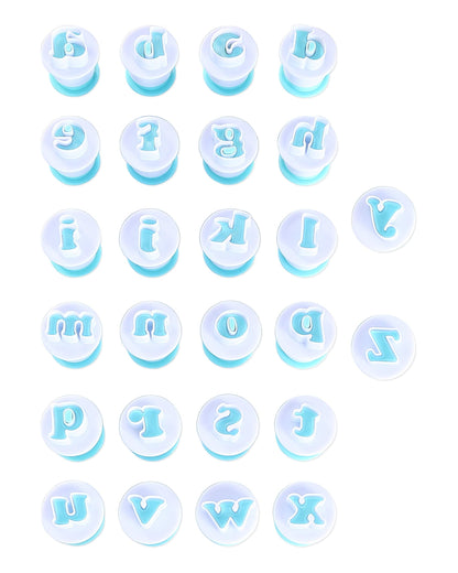 Nuoda Alphabet Letters Molds, 26pcs Plunger Cutters, Fondant Cake Biscuit Mold,Cake Decorating Tools, Cookie Stamp Impress,Embosser Cutter, DIY Sugar Craft Cookies Plunger-Plastic (Lowercase Letters)