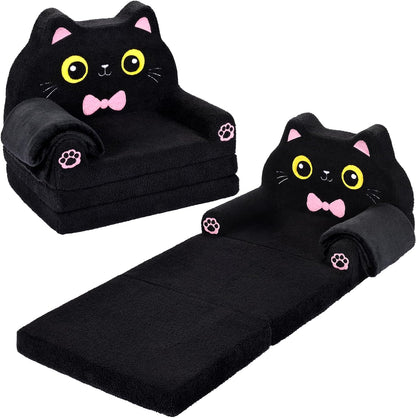 Foryoomi 2-in-1 Kids Couch, Soft Toddler Couch Fold Out with Blanket, Chair Comfy, Foldable Convertible Plush Sofa