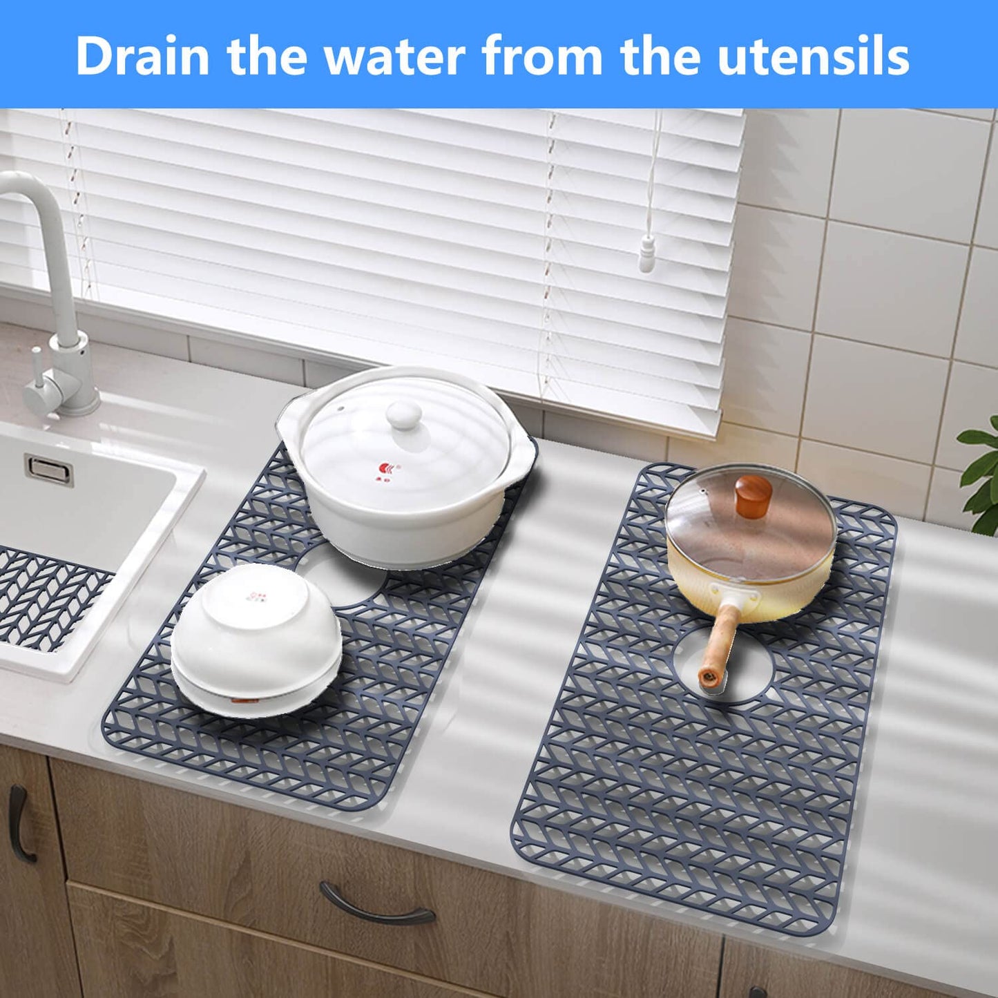 JIUBAR Sink protectors for kitchen sink |12"13"16"18"19"24"26"28"29"30"silicone sink mat| Silicone Kitchen Sink Mat Grid for Bottom of Farmhouse Stainless Steel Porcelain Sink(26"x 14" Center Gray)
