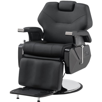 BarberPub Classic Modern Sturdy Heavy Duty Hydraulic Recline Barber Chair All Purpose Salon Home Beauty Spa Barbershop Styling Equipment, PVC Leather, Adult 9208 (Black)