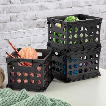 Sterilite Mini Crate, Stackable Plastic Storage Bin with Handles, Organize Home, Garage, Office, School, Dorm Room, Black, 36-Pack