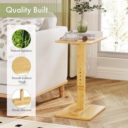 Amazer Bamboo TV Tray Table, Height Adjustable Side Table for Small Spaces, Snack Table for Couch, Bed, Chair, Sofa