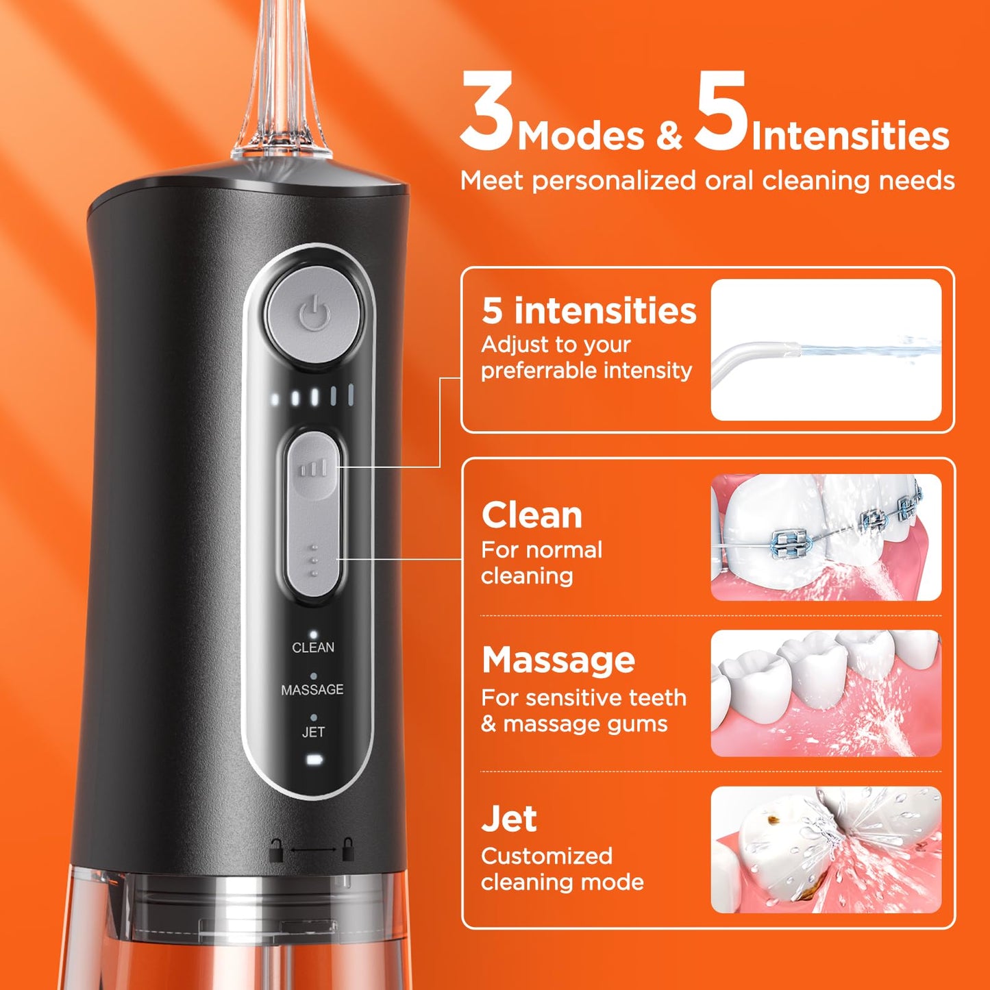 Bitvae Water Dental Flosser Teeth Picks, Cordless Water Flosser for Teeth, Braces, Dental Care and Rechargeable Rotary Electric Toothbrush Combo Set, 4 Tips, 4 Brush Heads, Waterproof, Black, C5+R1