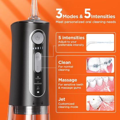 Bitvae Water Dental Flosser Teeth Picks, Cordless Water Flosser for Teeth, Braces, Dental Care and Rechargeable Rotary Electric Toothbrush Combo Set, 4 Tips, 4 Brush Heads, Waterproof, Black, C5+R1